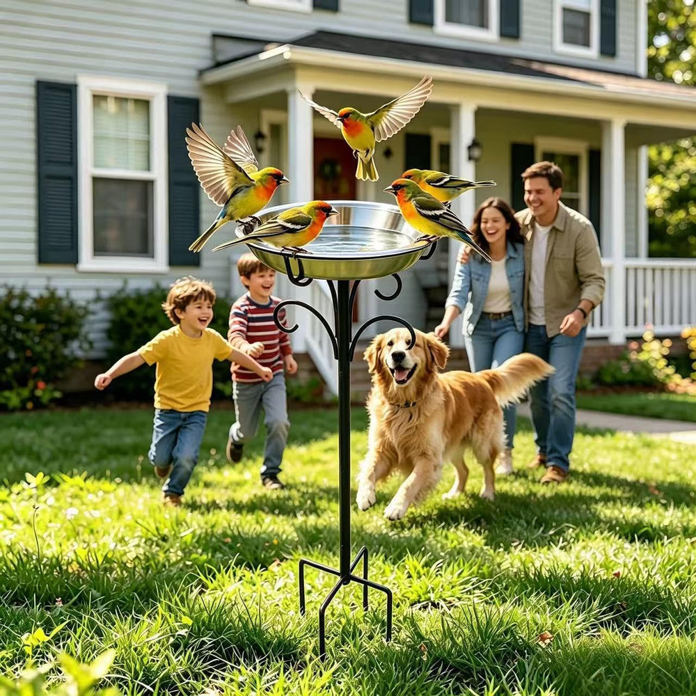 Fire Beauty Staked Stainless Steel Bird Bath for Outdoor Backyard Wildlife