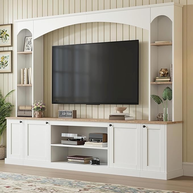 Merax Elegant Arched Entertainment Center Wall Unit with Bookshelf, Minimalis...