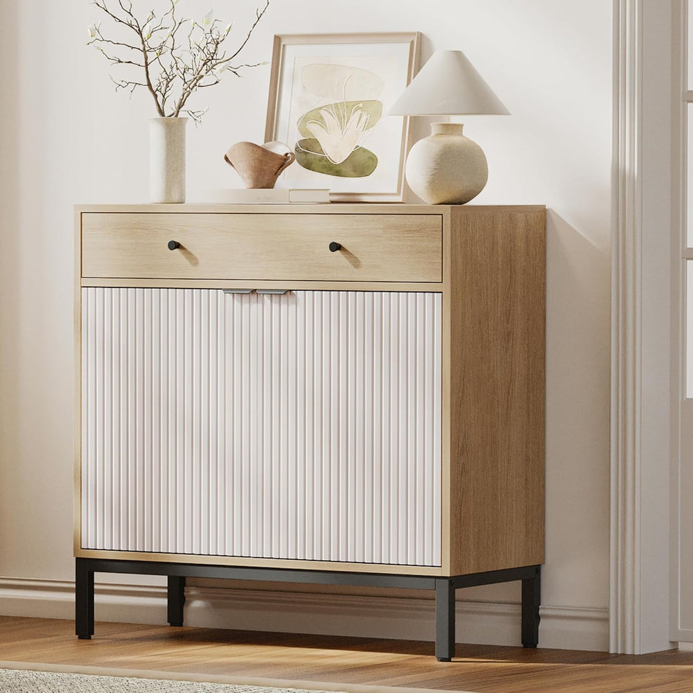 Mericonia Farmhouse Buffet Sideboard Cabinet with Storage, Fluted Coffee Bar ...