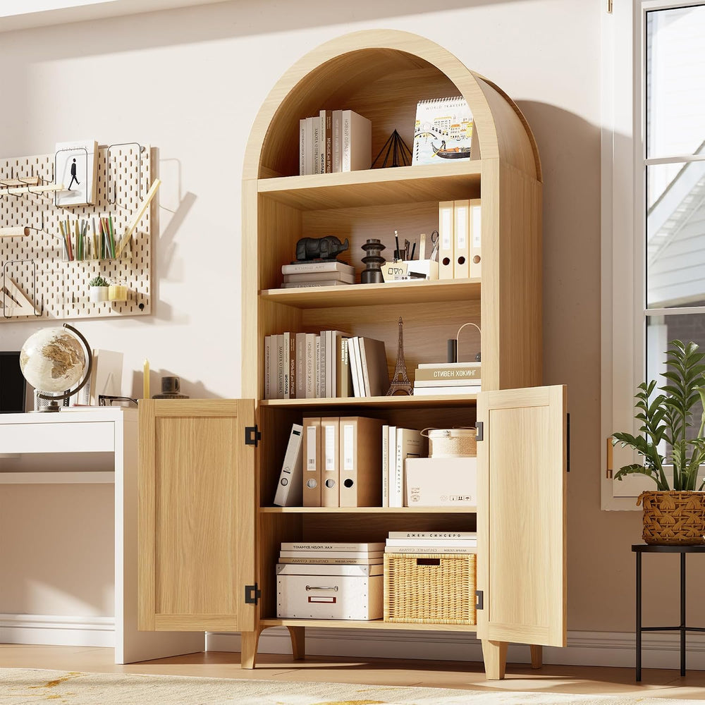 IDEALHOUSE Arched Kitchen Pantry Cabinet with Doors - 5-Tier Open Display She...