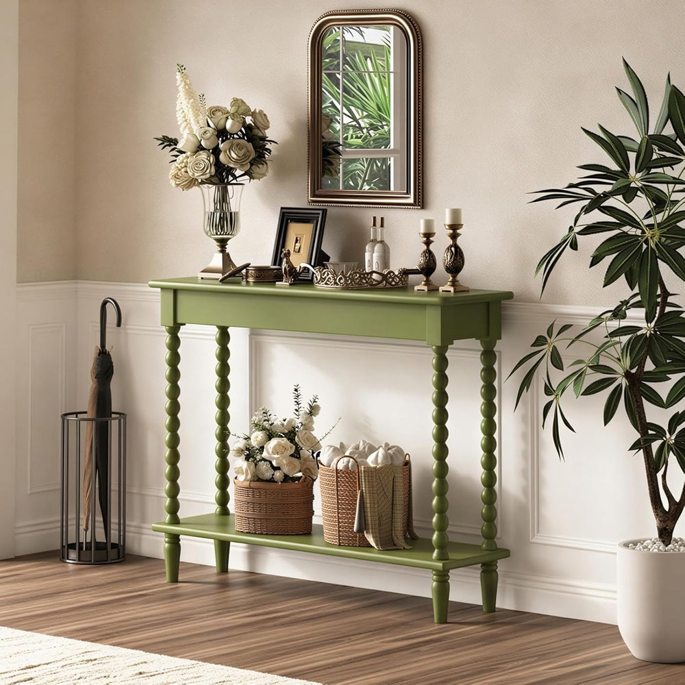 Hallway Table, 45'' Vintage Entryway Table with Open Shelf, Green | 1...