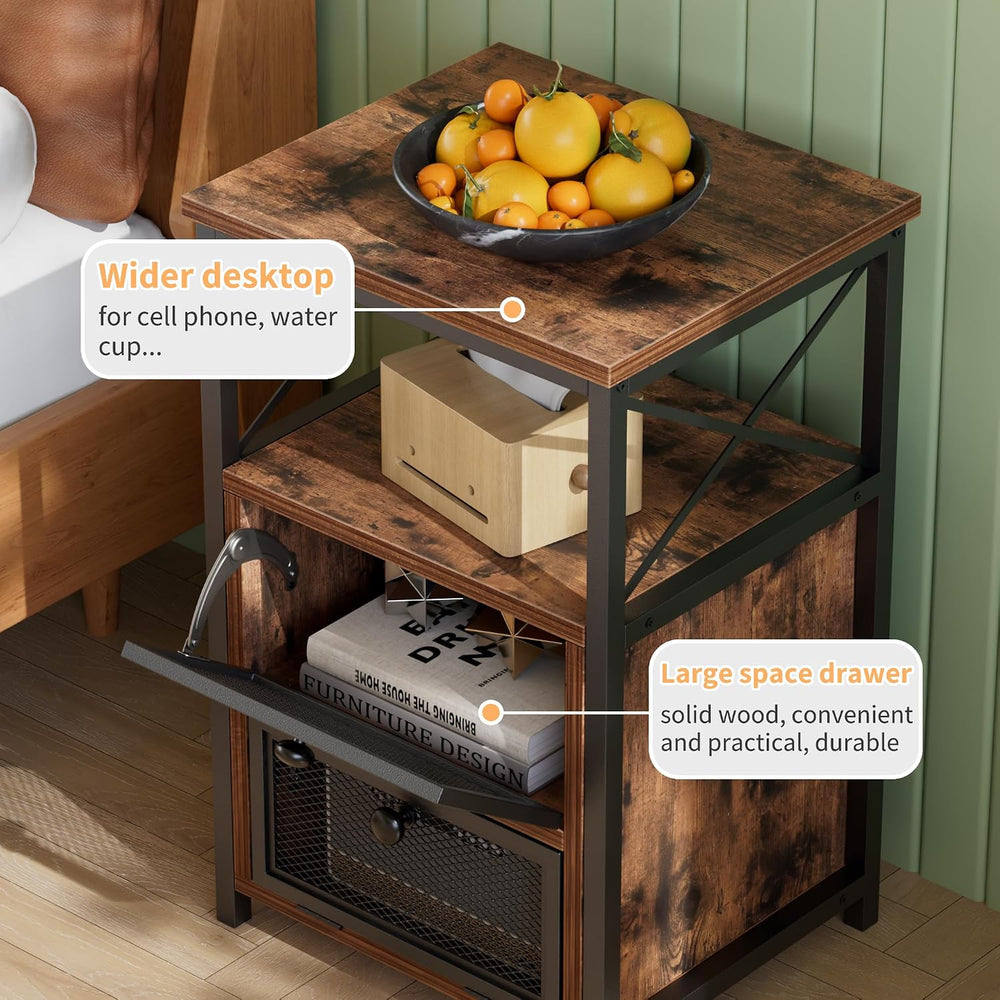 VECELO End Side Table, Modern Night Stand with Storage Space and Door, Set of...