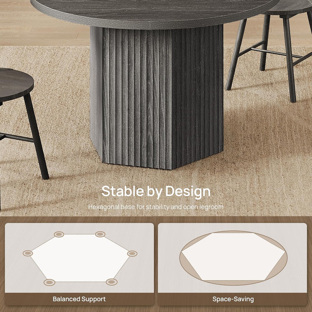 SICOTAS Round Dining Table for 4 6 People 47" Fluted Kitchen Dinner Tabl...