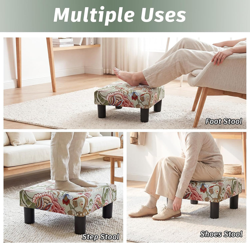Joveco Small Foot Rest Stool Ottoman, 15" Fabric Square Footstool Uphols...