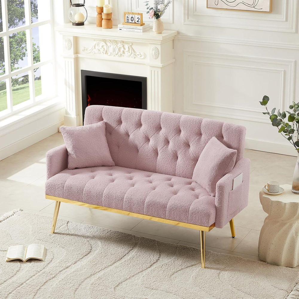 hansones Modern Velvet Armchair with Gold Metal Legs and Side Pockets, Tufted...