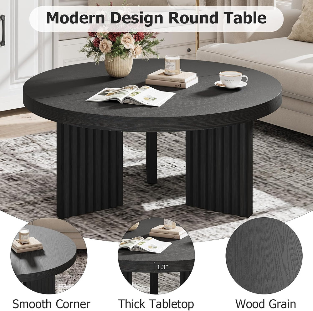 IDEALHOUSE Round Coffee Table, 33.5" Circle Center Table with Fluted Leg...