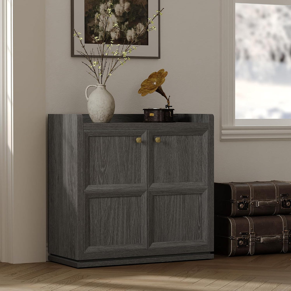 SICOTAS Sideboard Buffet Cabinet with 2 Doors & Shelves, Golden Handles