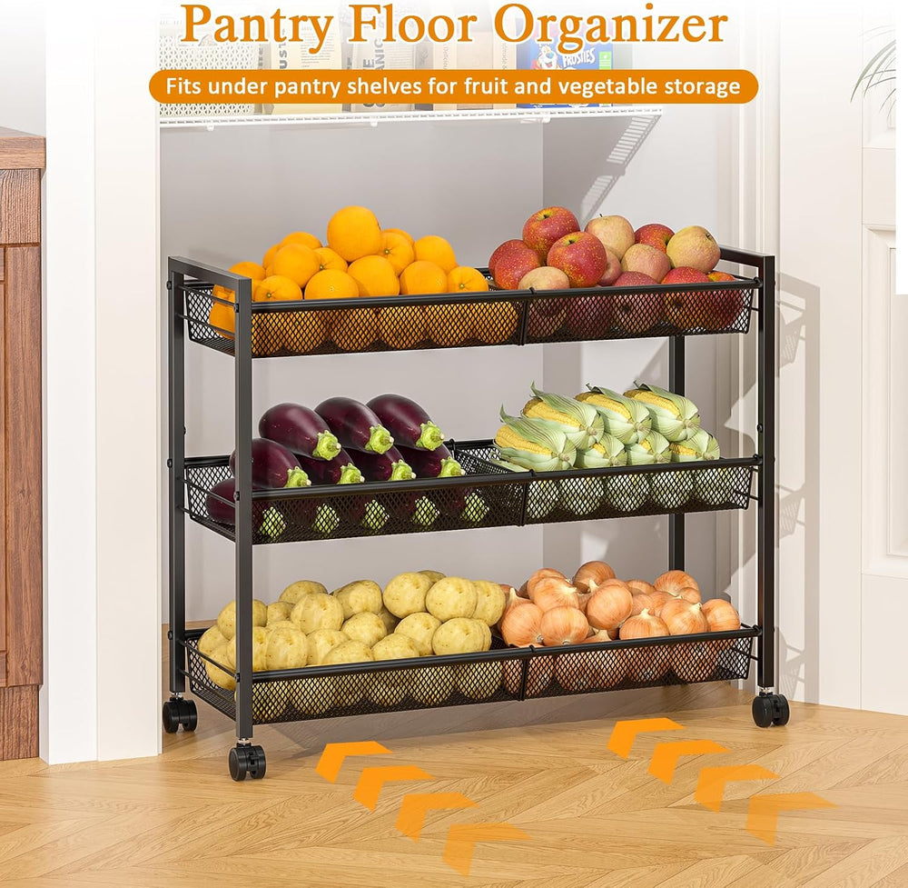 3IngSeagulls 3-Tier Expandable Rolling Pantry Floor Organizer, Stackable Pant...