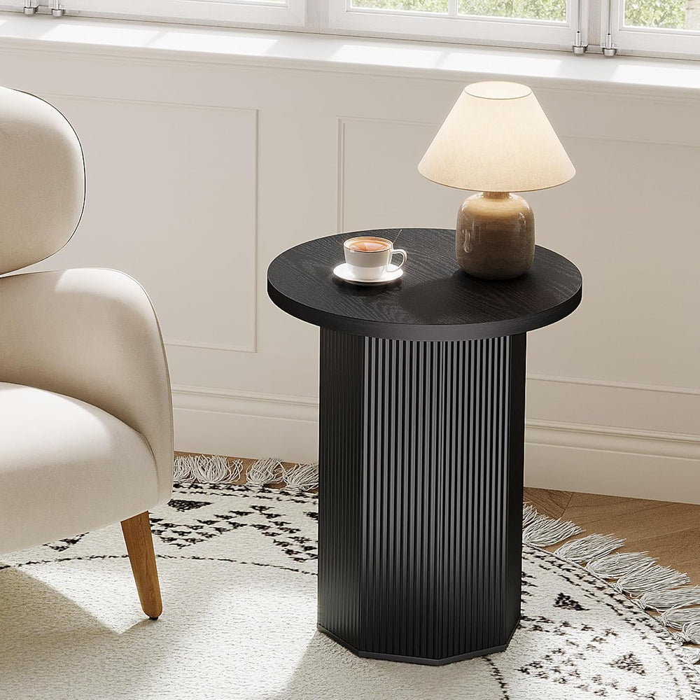 Tribesigns Round End Table, Farmhouse Pedestal Side Table, Fluted Wooden Nigh...