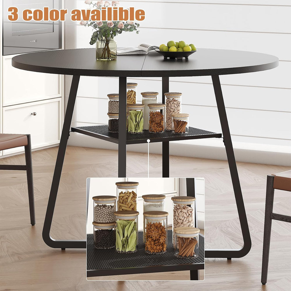 Bigbiglife 43.3" Dining Table for 4, Round Kitchen Table with Storage, S...