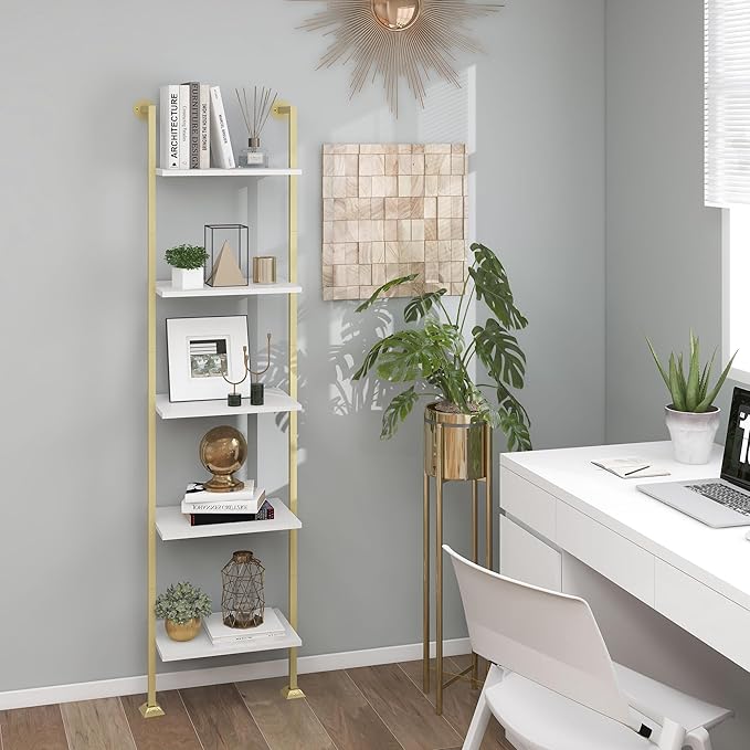 Axeman 5-Tier Ladder Bookcase, Tall Narrow Bookshelf for Small Spaces, Modern...
