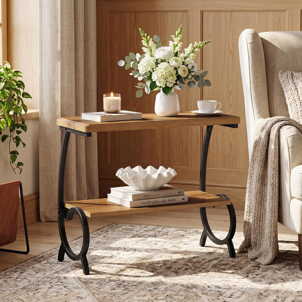Tribesigns 2-Tier End Table, Narrow Couch Side Table with J-Shaped Metal Legs...