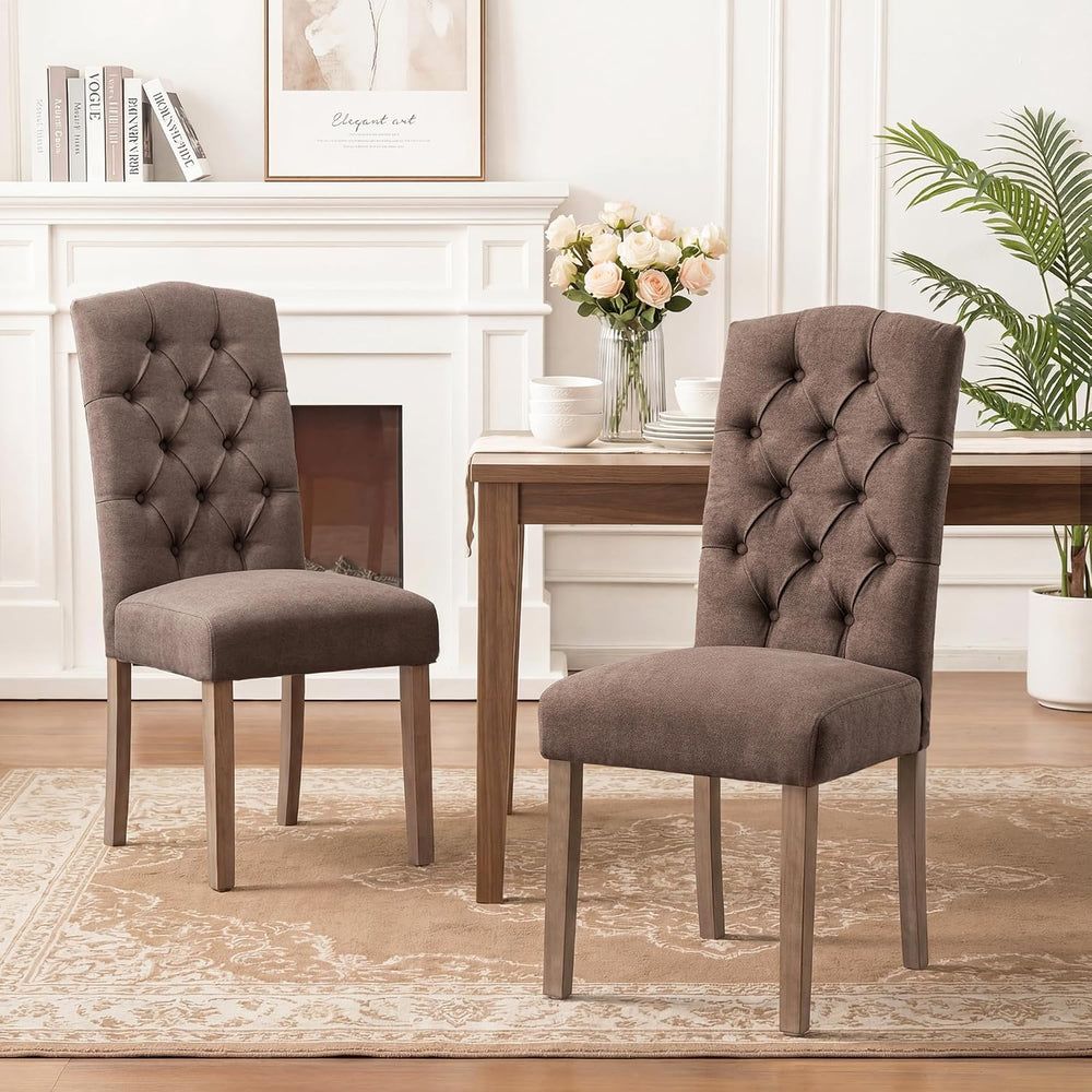 Tufted Upholstered Parsons Dining Chair Set Fabric Diner Accent Stylish Moder...
