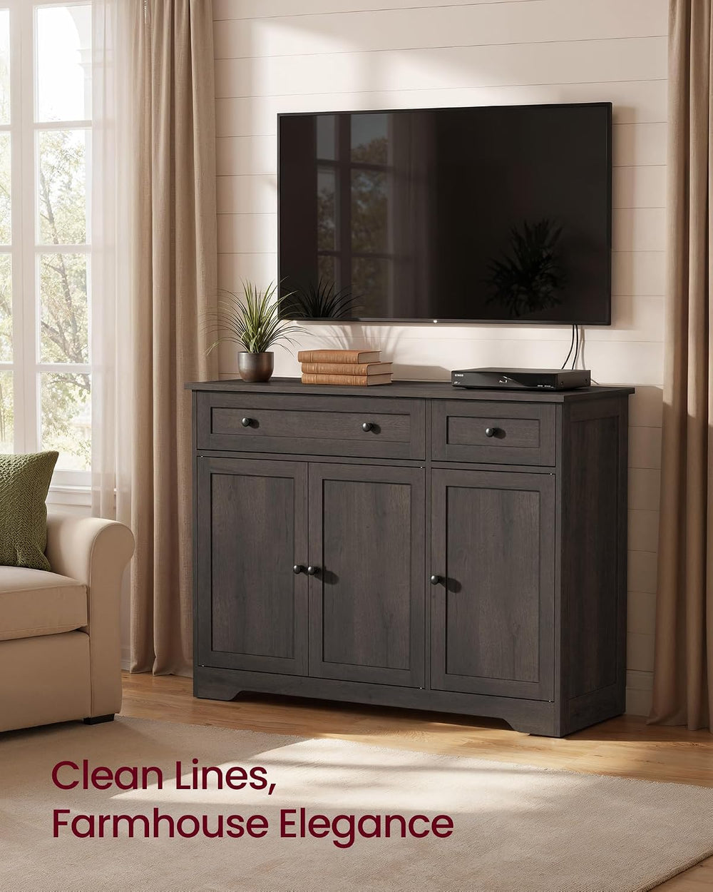 VASAGLE Buffet Cabinet, Sideboard, 3 Doors, 42.1 x 15.8 x 31.8 Inches