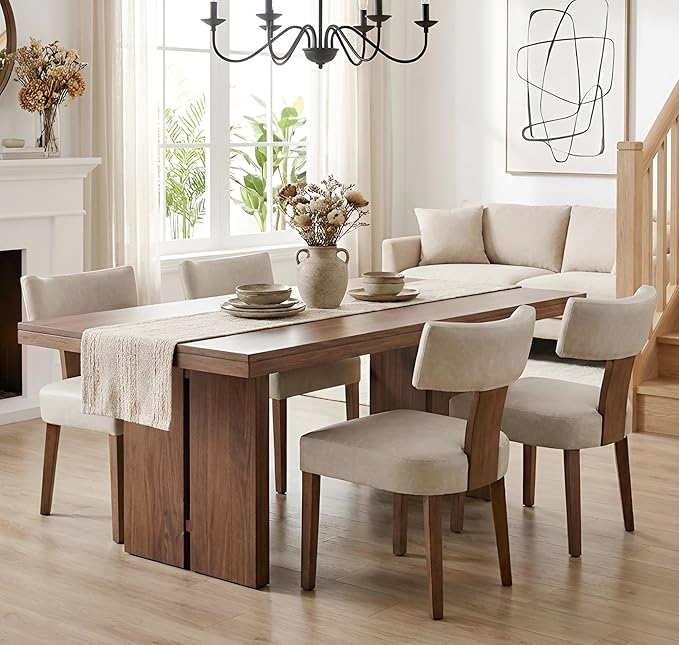 Grey Leather Dining Chairs Set of 4, Upholstered Wooden Dining Room Chairs, M...