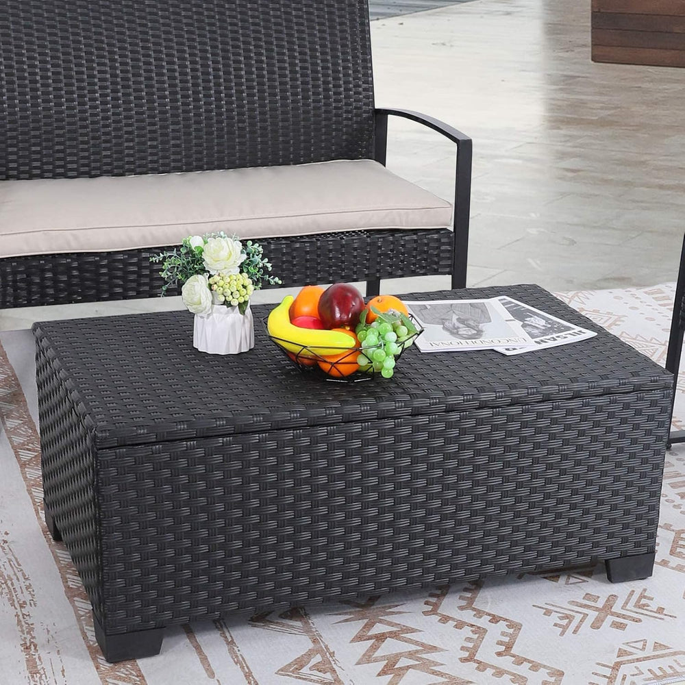 Rattaner Patio Coffee Table with Storage Wicker Outdoor Coffee Table and All-...