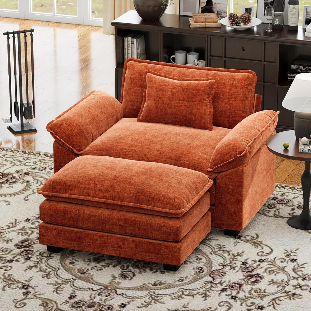 50'' Oversized Chair with Ottoman, Chenille Comfy Cloud Sofa Accent C...