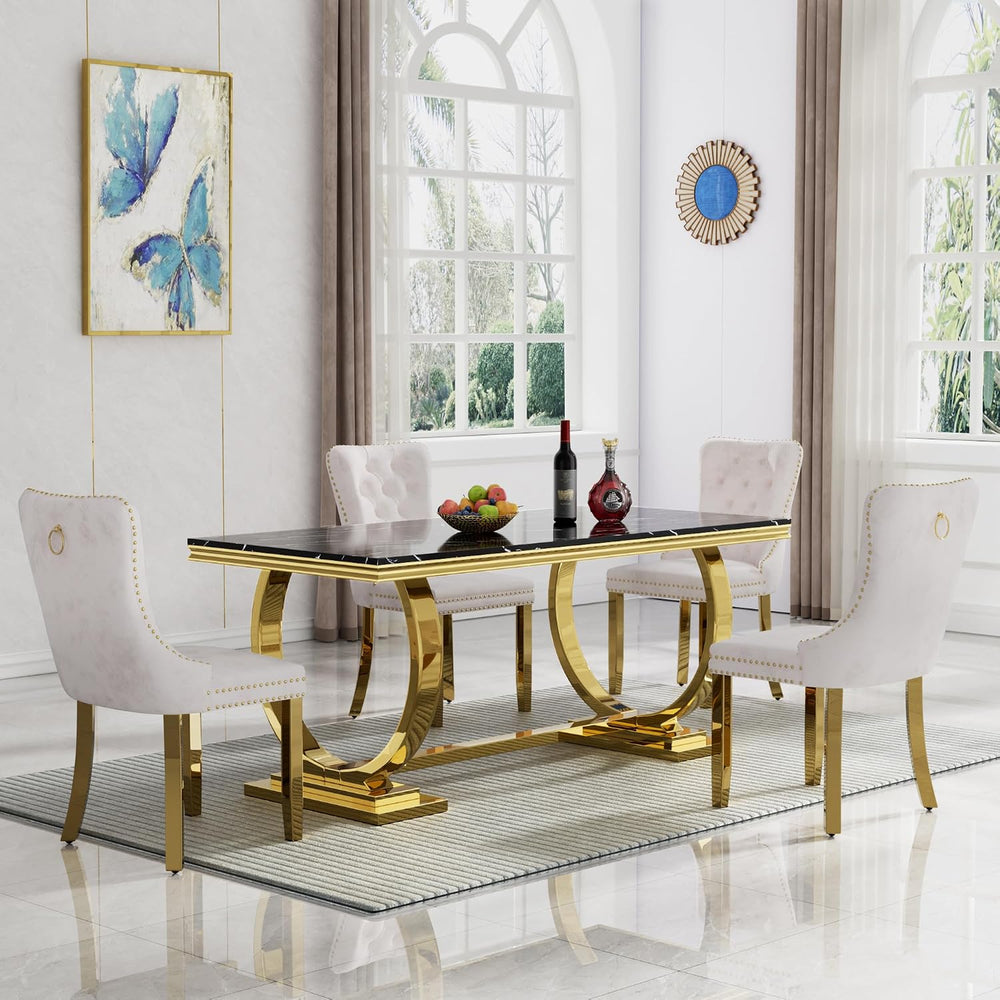 5 Pcs Dining Table Set, Kitchen and Dining Room Table Set for 4, 68" Rec...