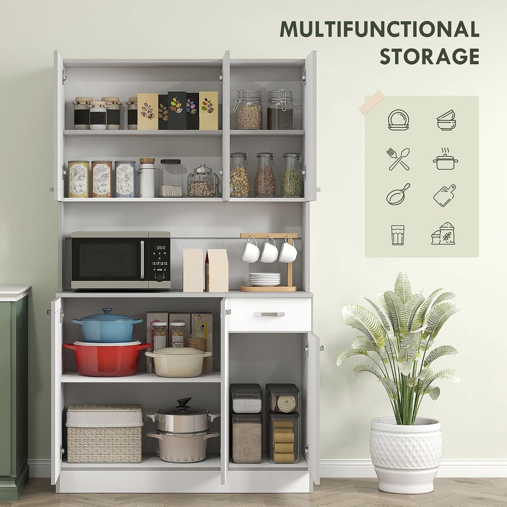 HOMCOM 71" Kitchen Pantry Cabinet, Tall Storage Cabinet with Microwave S...