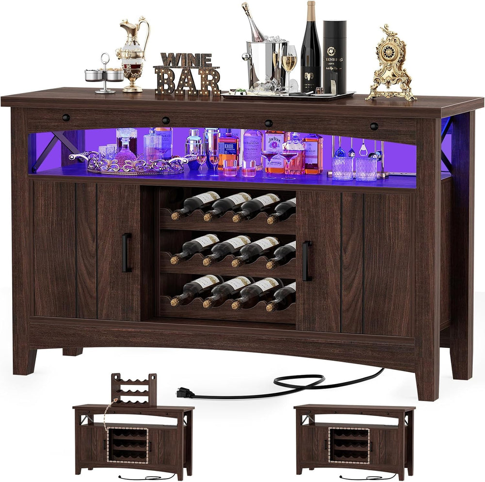 Farmhouse Coffee Bar Cabinet, Liquor Cabinet Bar for Home, Wine Bar Cabinet w...