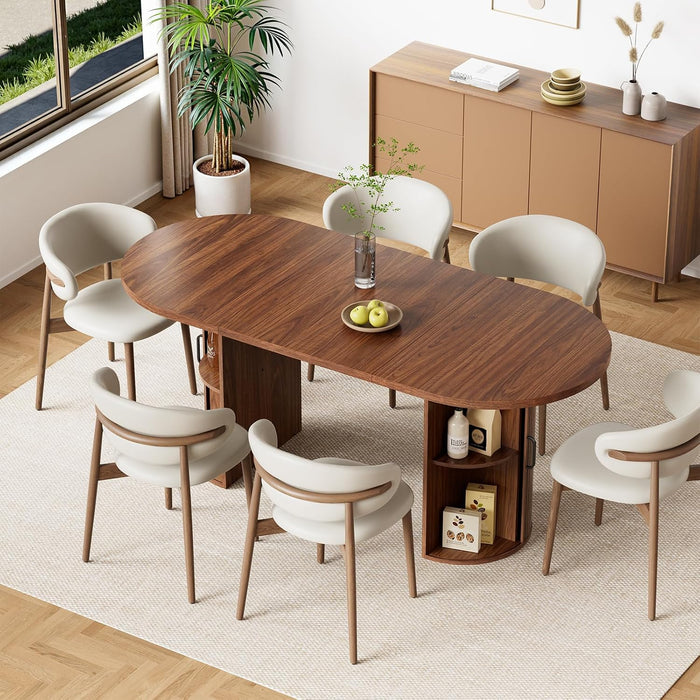 Dining Table with Dual Side Storage 70.8" Modern Oval Kitchen Table-Walnut