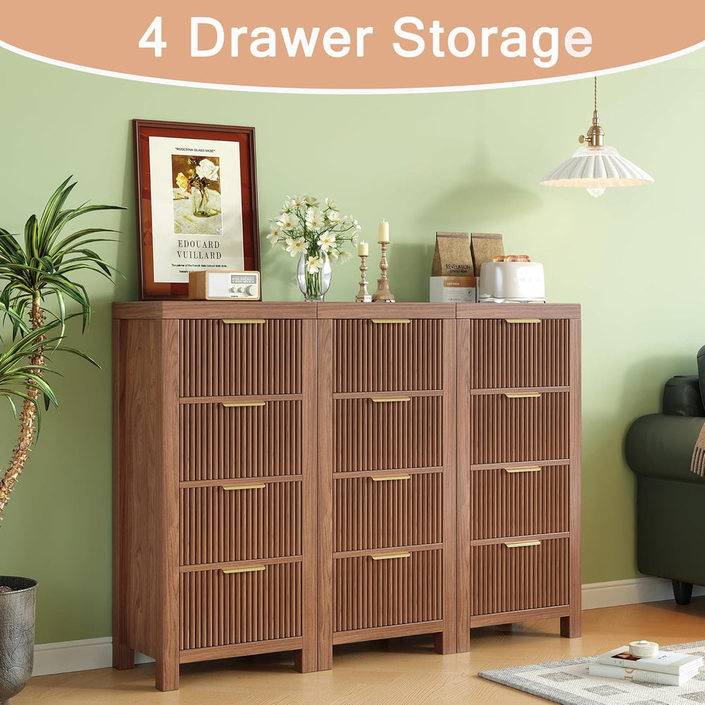 Mid-Century Modern Tall Wooden Dresser with 4 Spacious Drawers, Entryway Stor...