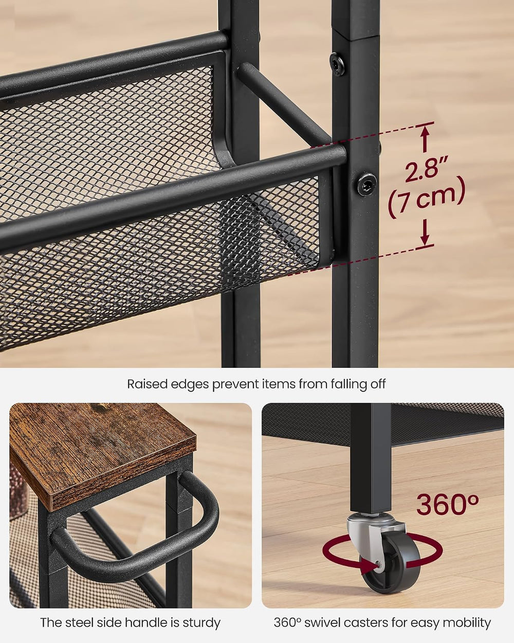 VASAGLE Slim Storage Cart, 6-Tier Rolling Utility Cart, Skinny Shelf for Kitc...