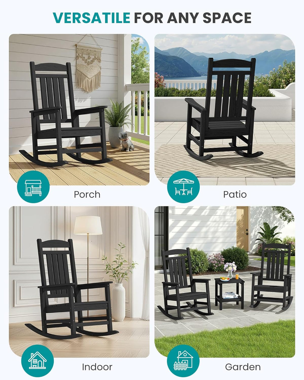SERWALL Oversized HDPE Outdoor Rocking Chair Set of 2, Patio Rocking Chairs, ...