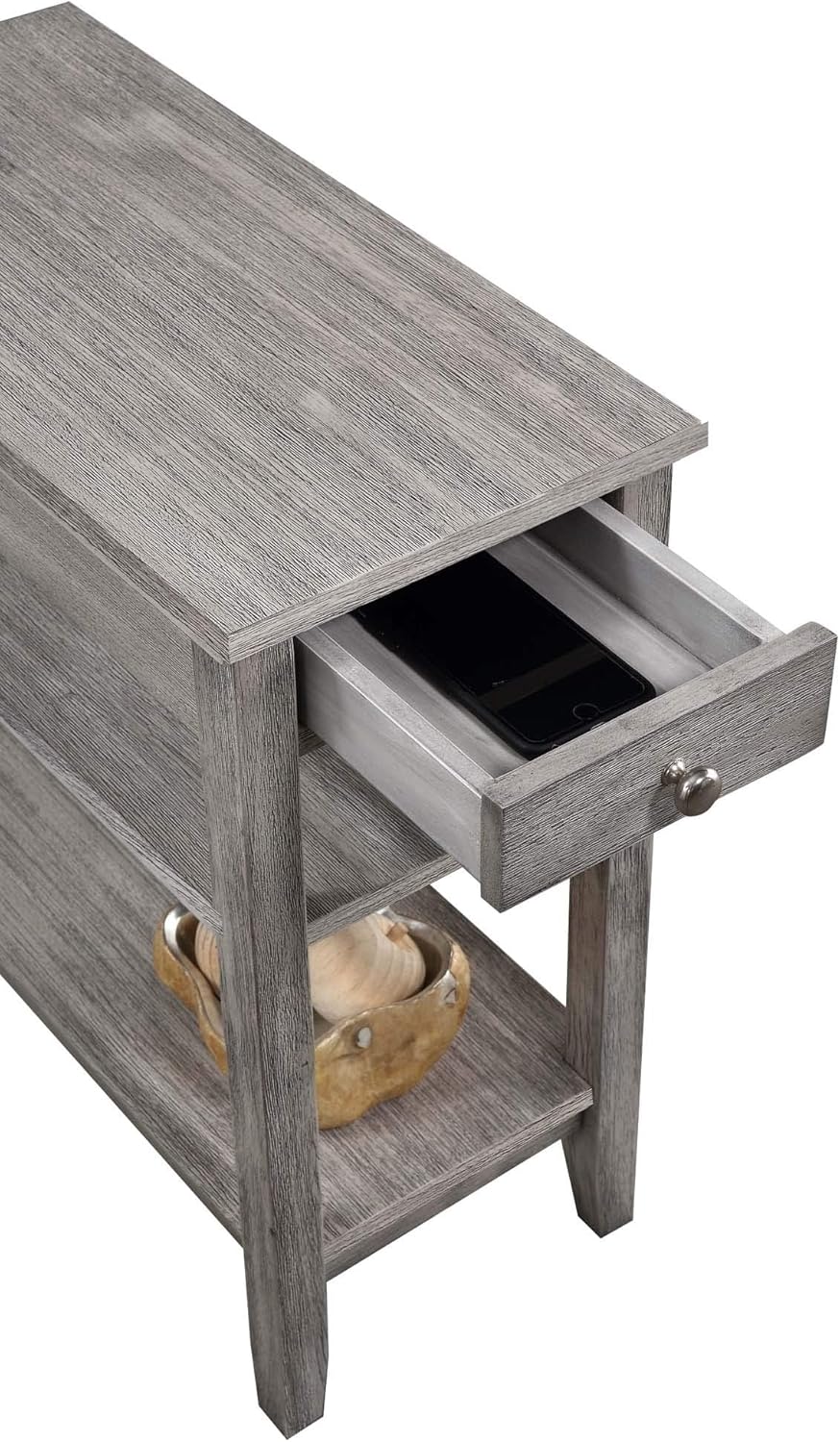 Pemberly Row Three Tier End Table with Drawer, Gray Wood Finish, 23.5 x 11.25...
