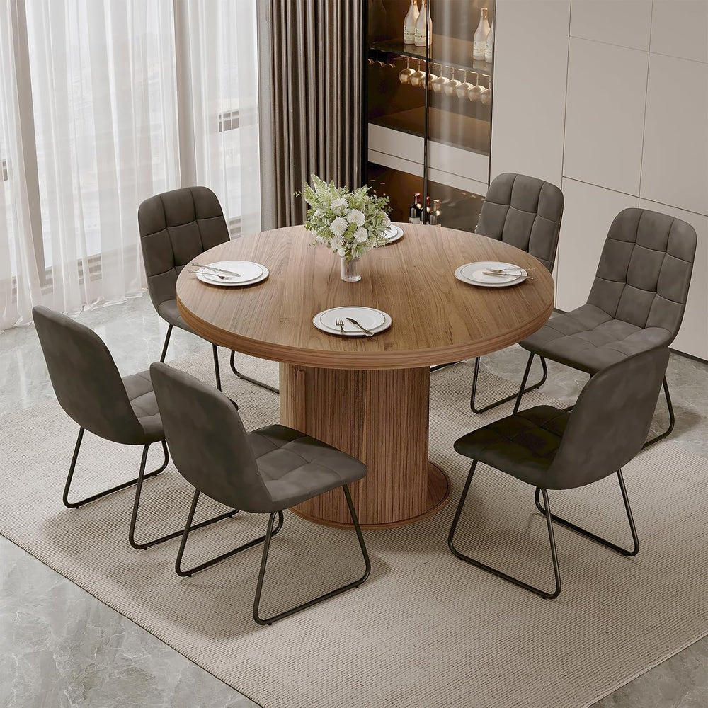 5-Piece Dining Set for Small Spaces 43.3" Round Table & 4 PU Leather...