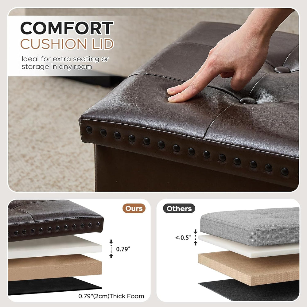 oakvivo 30 Inches Folding Storage Ottoman Bench, Ottoman PU Leather Tuffed En...
