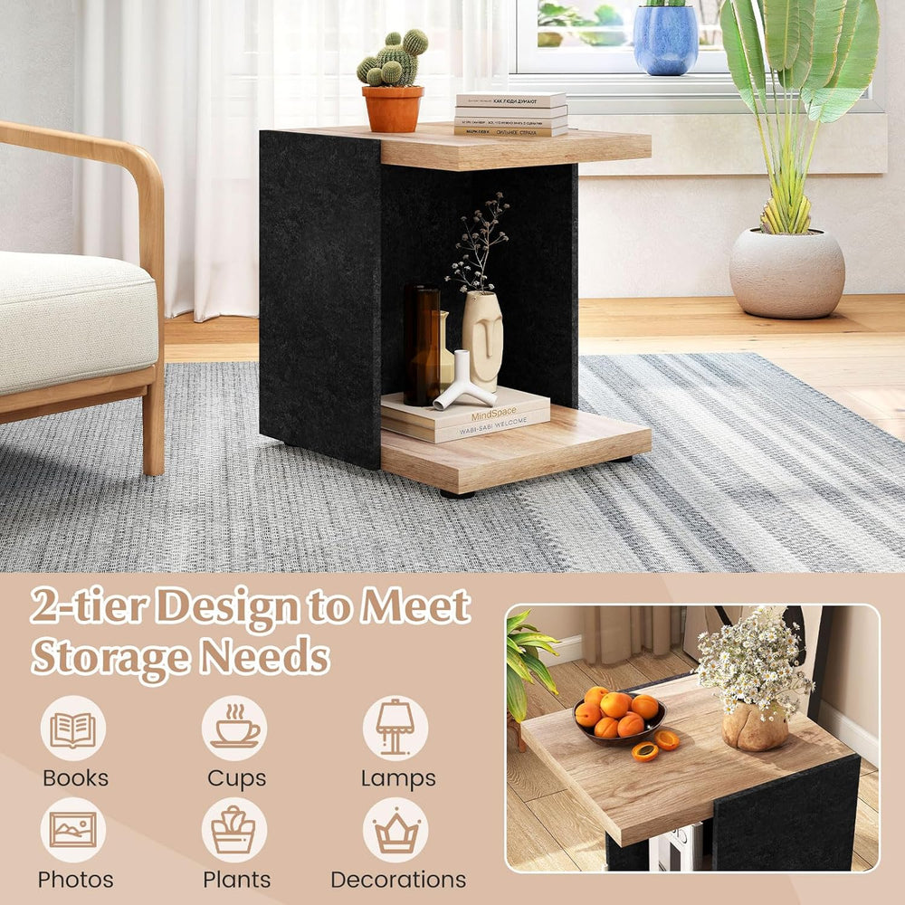 Giantex Modern End Table Set of 2, 2-Tier Sofa Side Table with Open Storage S...