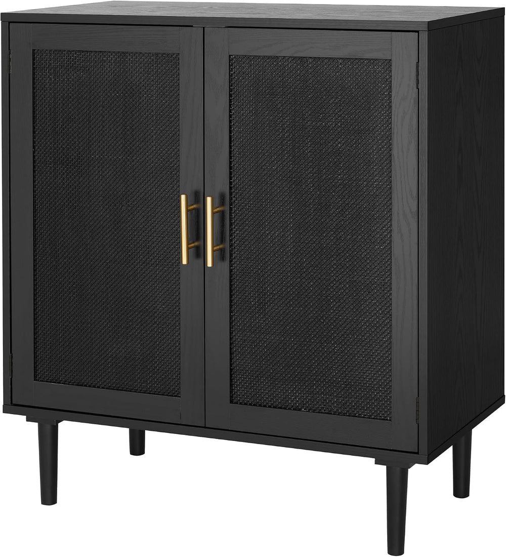 Finnhomy Sideboard Buffet Kitchen Storage Cabinet with Black Painted Rattan D...