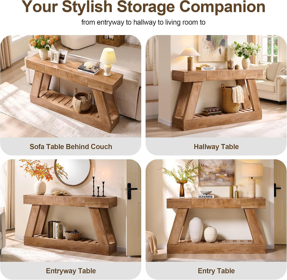 60" Entryway Table with Drawer Wooden Hallway Table with Heavy Duty Base...