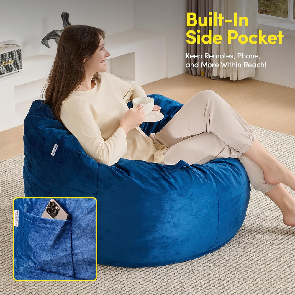 Bean Bag Chair 3ft Memory Foam Sack with Removable Velvet Cover, Ultra Soft F...