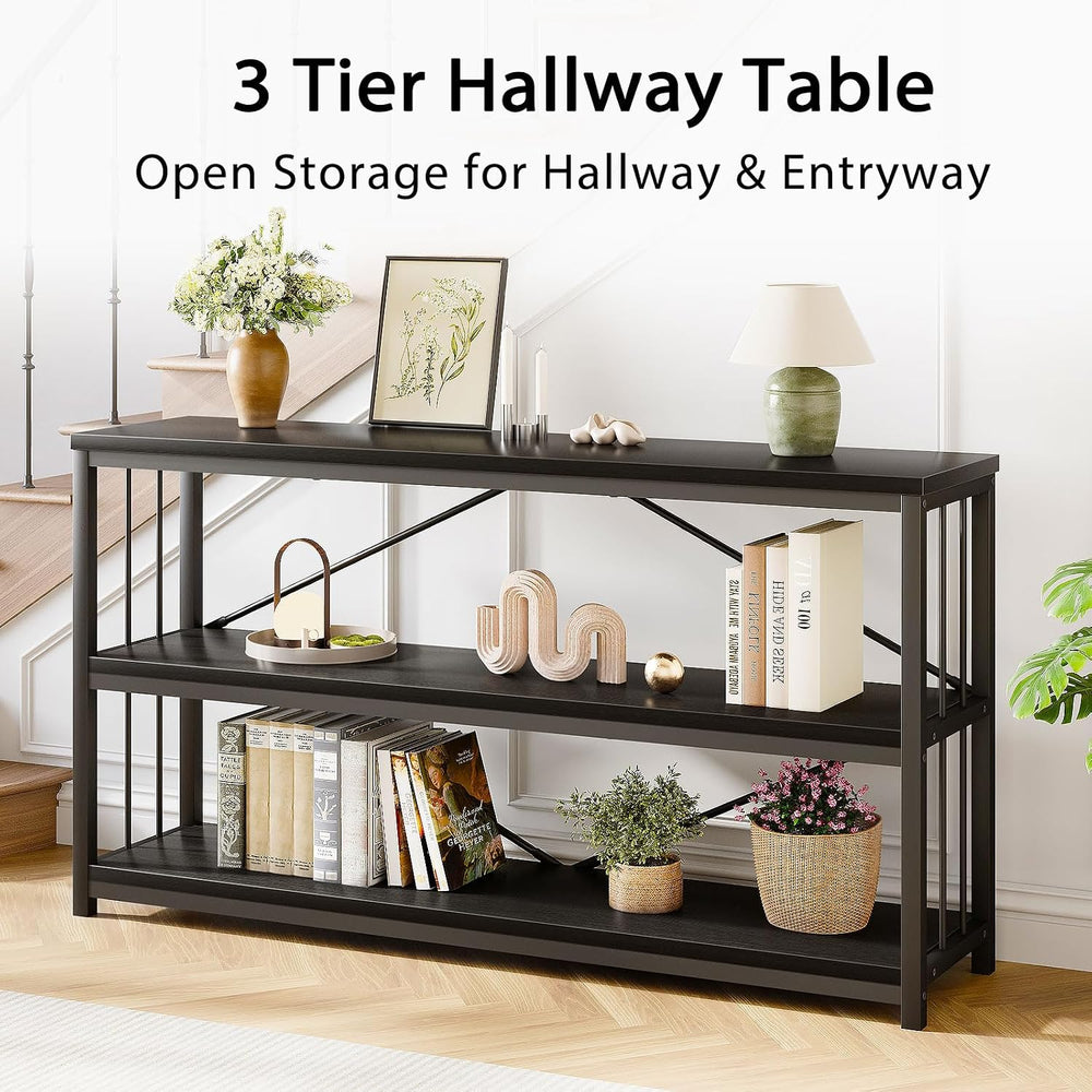 LVB Black Console Table, Modern Entryway Table, Black Oak, 55 in | Industrial...