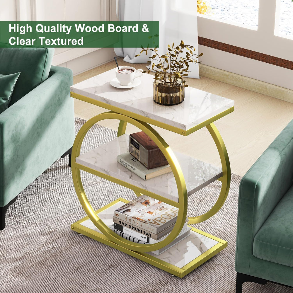 IBUYKE Narrow End Table with 3 Storage Shelves, Industrial Sofa Side Table, D...