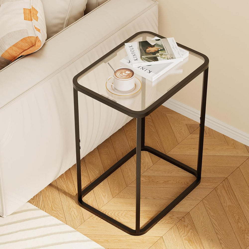 Garden 4 you Glass Side Table, Rectangle End Table with Metal Frame, Modern B...