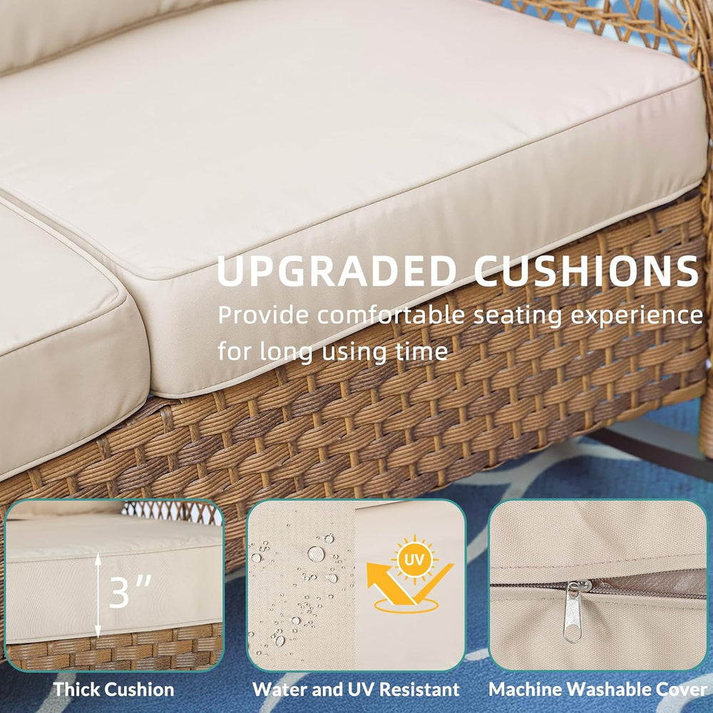 MEETWARM Outdoor Wicker Patio Glider Set, Loveseat for 2 Person Porch Furnitu...