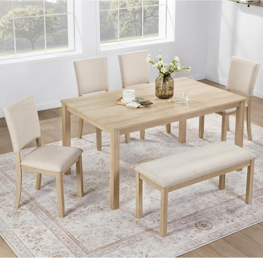 VilroCaz Farmhouse 6 Piece Dining Table Set, Wooden Rectangular Kitchen Table...