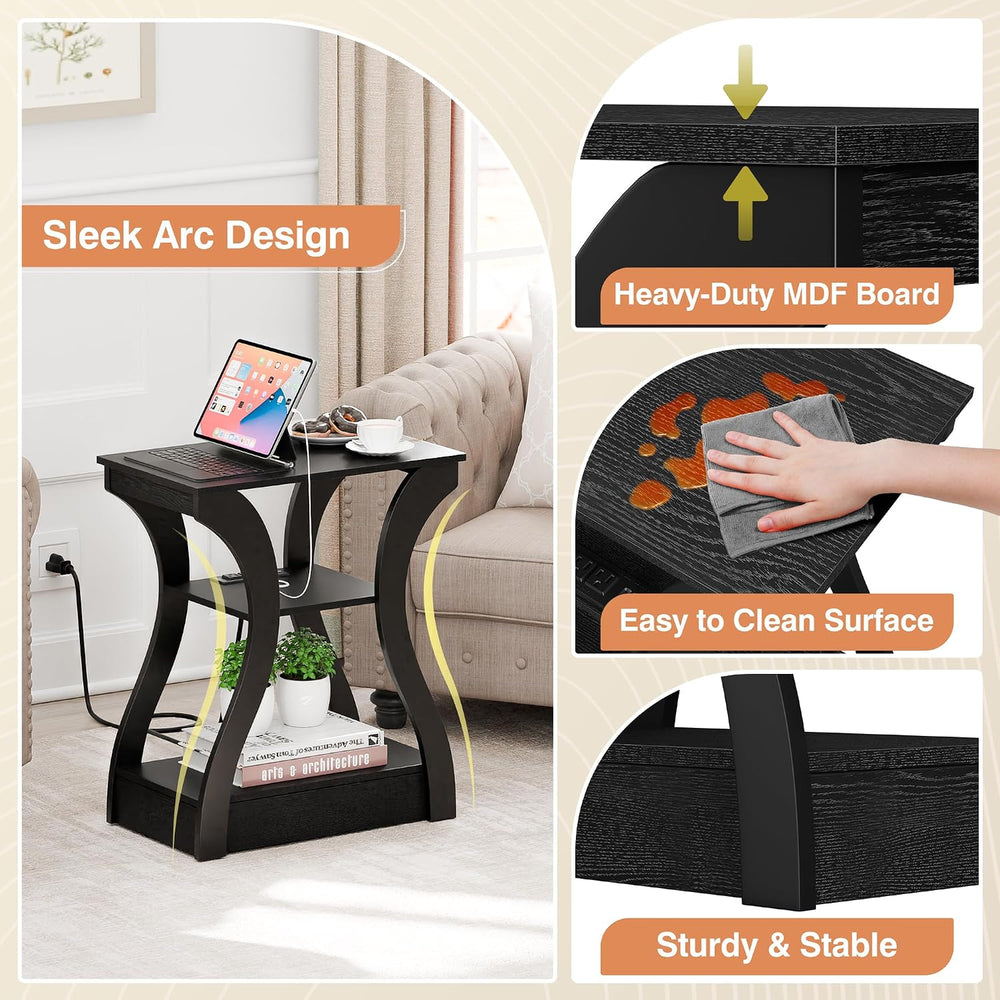 SUPER DEAL End Table Set of 2, Curved Frame Nightstand, Narrow Side Table wit...