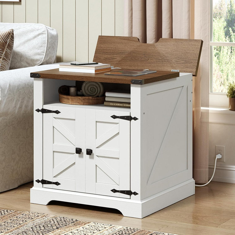 HOOBRO Farmhouse End Table with Charging Station, 23.6" Large End Tables...