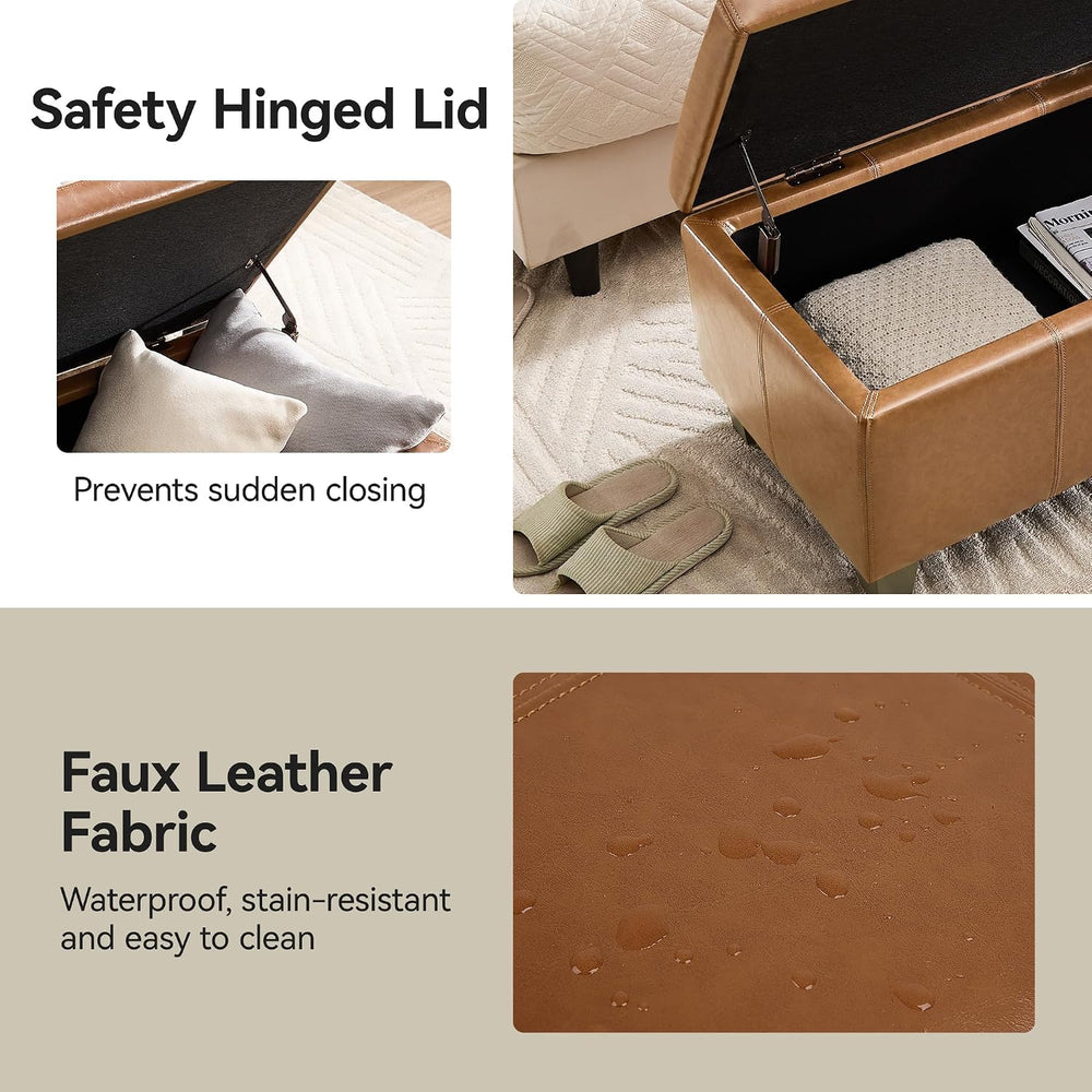 WUTUTUEE 51" Faux Leather Storage Ottoman, Stitch Tufted Rectangle Uphol...