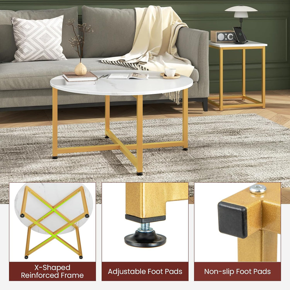 GIANTEX Round Nesting Table Set of 3, Wood Living Room Table Set, White | Mod...