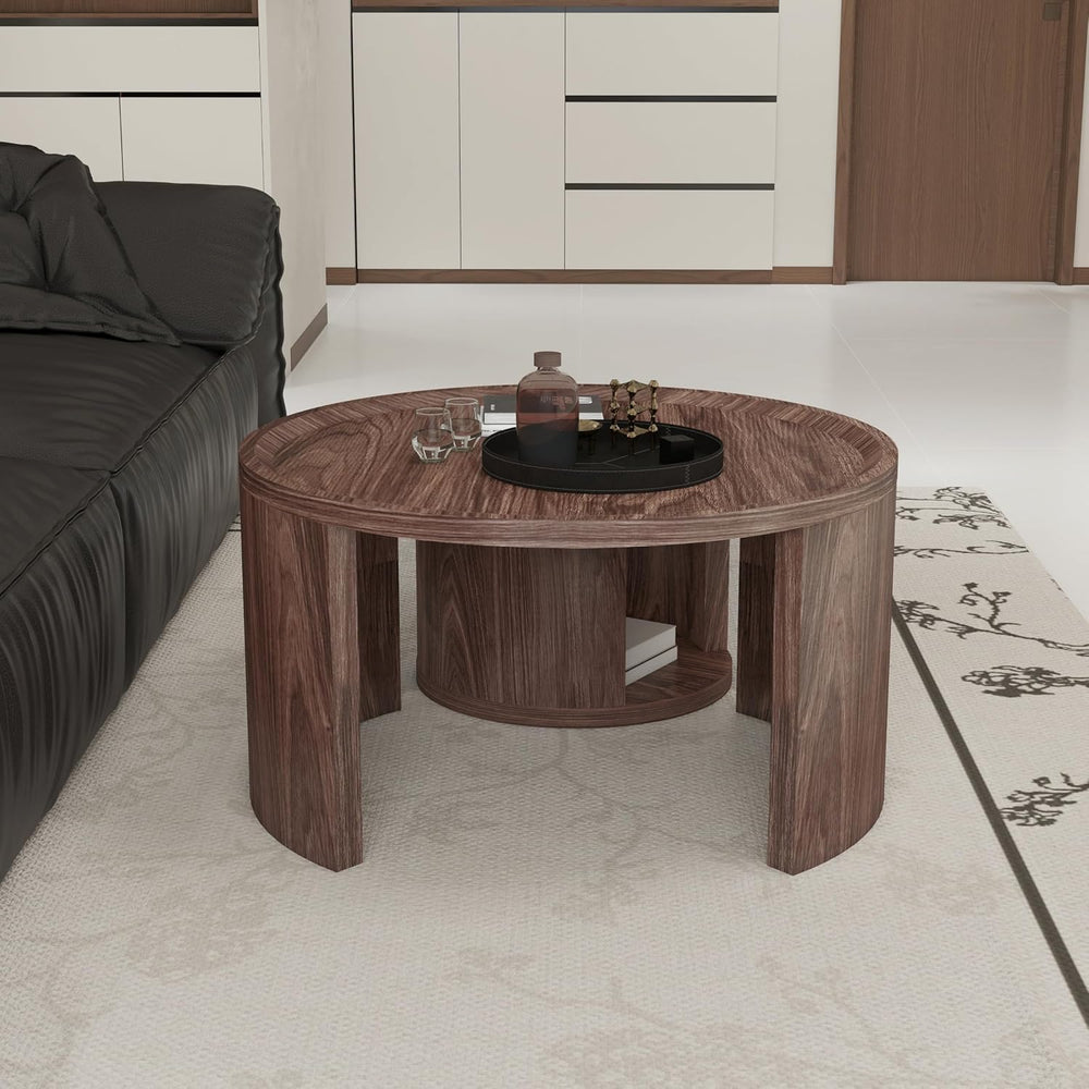 Round Nesting Coffee Table Set 2 with Storage for Small Space, Walnut | Wood ...