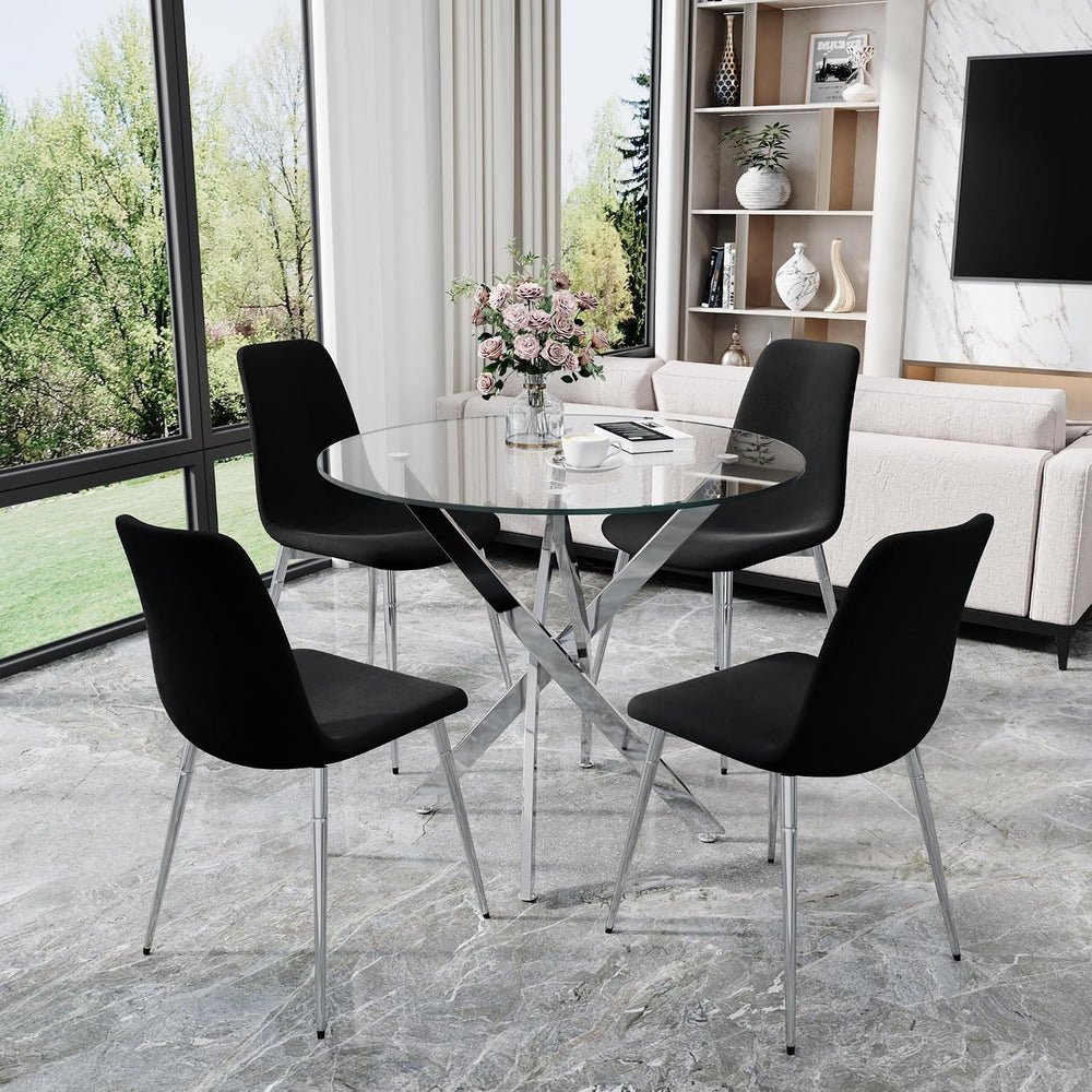 AF ARTISAN FURNITURE 36" Round Glass Dining Table Set for 4, 5-Piece Mod...