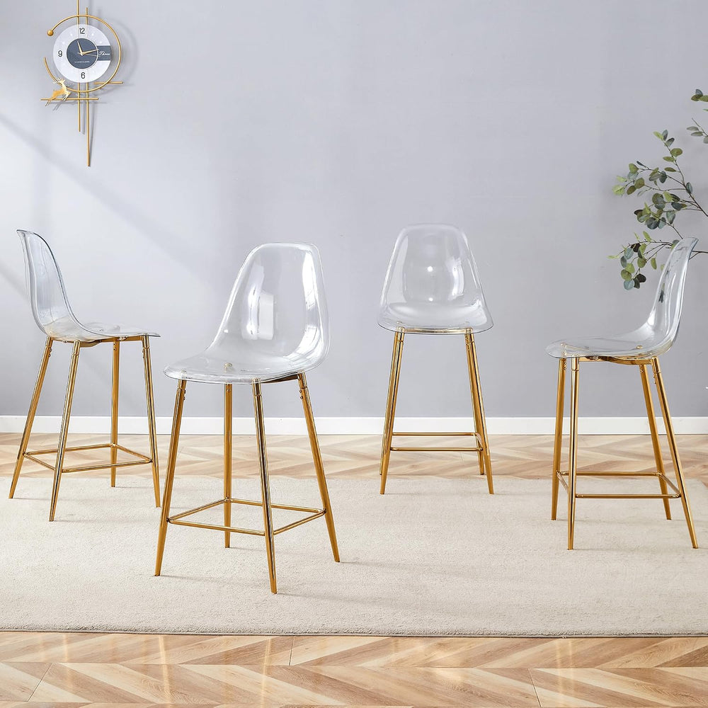 JUFU Transparent Acrylic Bar Stools, Modern Counter Height Bar Chairs with Ca...