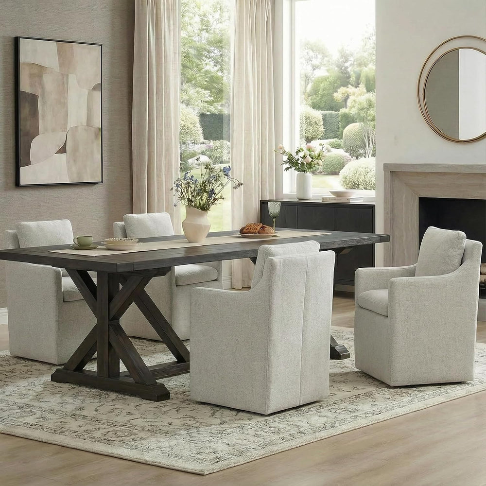 KISLOT Upholstered Dining Chairs with Casters, No Assembly Modern Accent Armc...