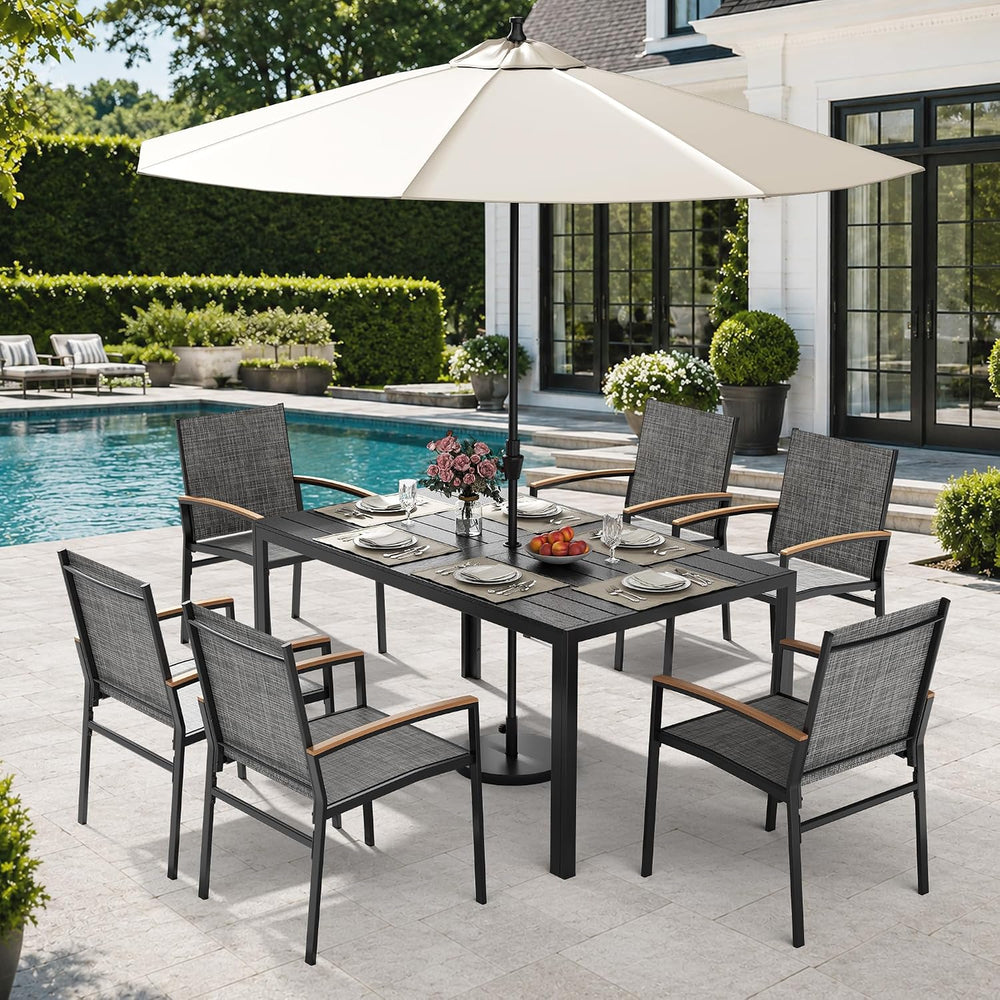 Pamapic 7-Piece Outdoor Dining Set, All Weather Patio Table and Chairs Set wi...