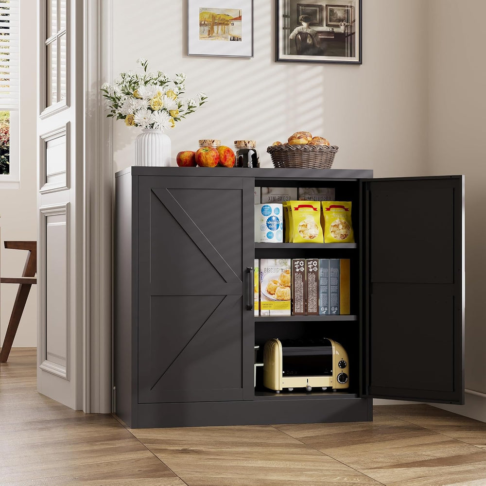 Black Storage Cabinet with Doors and Adjustable Shelves,36" Tall Farmhou...
